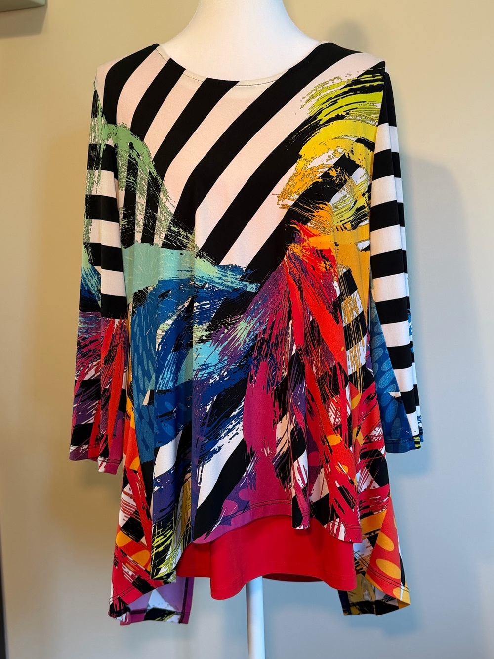 Joseph Ribkoff Multicolor Abstract Striped Swing Tunic - Picture 1 of 4